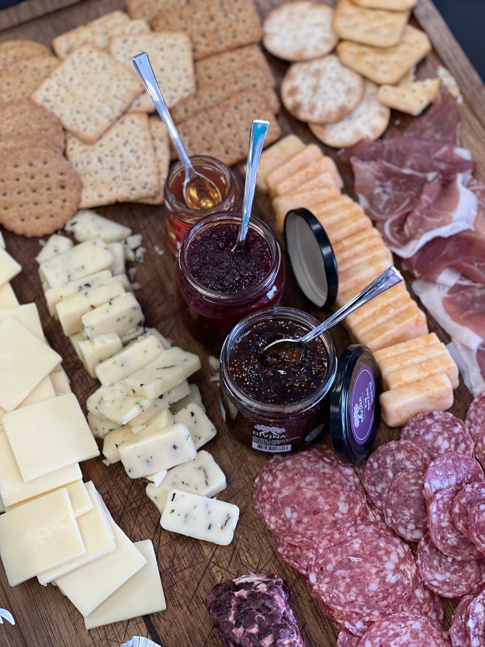 A grazing board of cheese and charcuterie